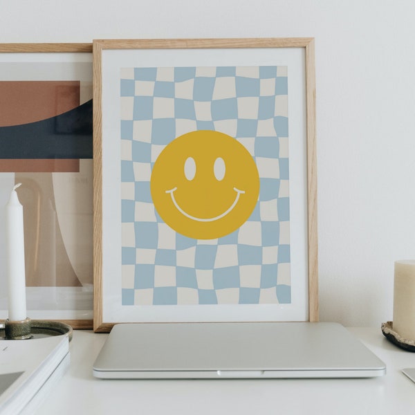Smile Y2K Checker Board Wall Print | Living Room Bedroom Kitchen Hallway Office | Unframed