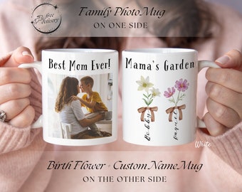 Custom Photo Mug, Personalized Picture Mug, Birth Flower Month Custom Mug for Mom, Custom Mother's Day Gift, Mama Mug with Picture, Cute Mug