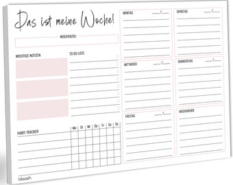 Wochenplaner Block für Aufgaben,Termine & Notizen |DIN A4 To Do Planer für zu Hause u. Büro|50 Blatt Daily Planer für Organisation im Alltag