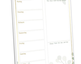 Menu planner / meal planner / menu for families, shared flats | DIN A4 Weekly Planner | 50 sheets with weekly overview, extra space for notes | Plans