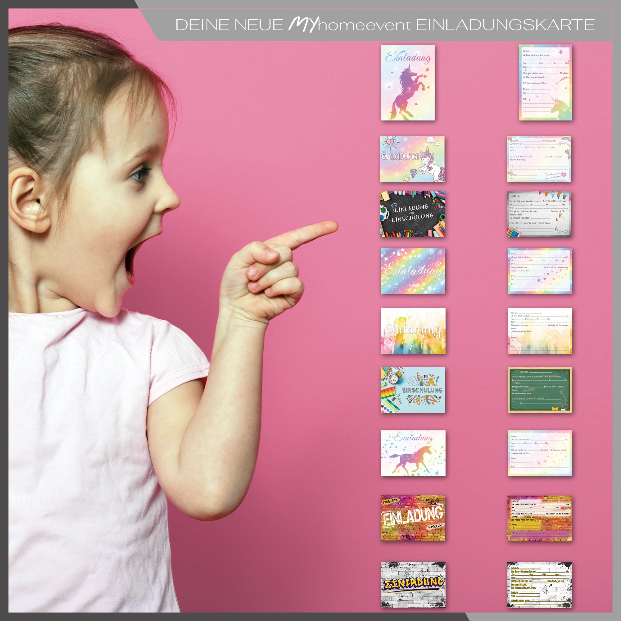 Papierdrachen 12 Tarjetas De Invitación Para La Escolarización – Invitación Con Diseño De Papel De Embalaje Para El Comienzo Del Colegio – Inicio