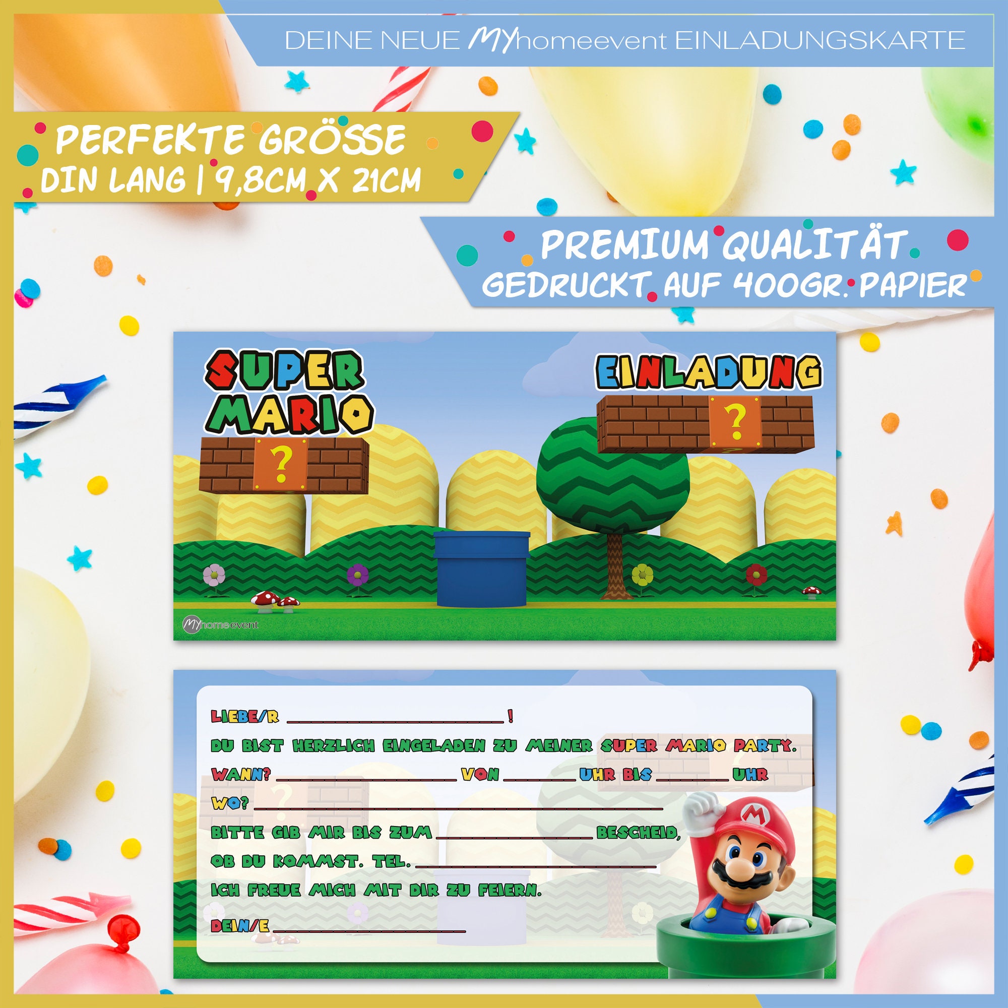 12 Umschläge Kindergeburtstag T10 Super Mario Einladungskarten 12er Set 12 Umschläge Kindergeburtstag T10 Super Mario Einladungskarten 12er Set