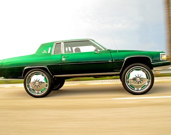Cadillac Coupe de Ville donk car photography photographic digital prints fine art wall hanging south beach cruising big wheels donk car