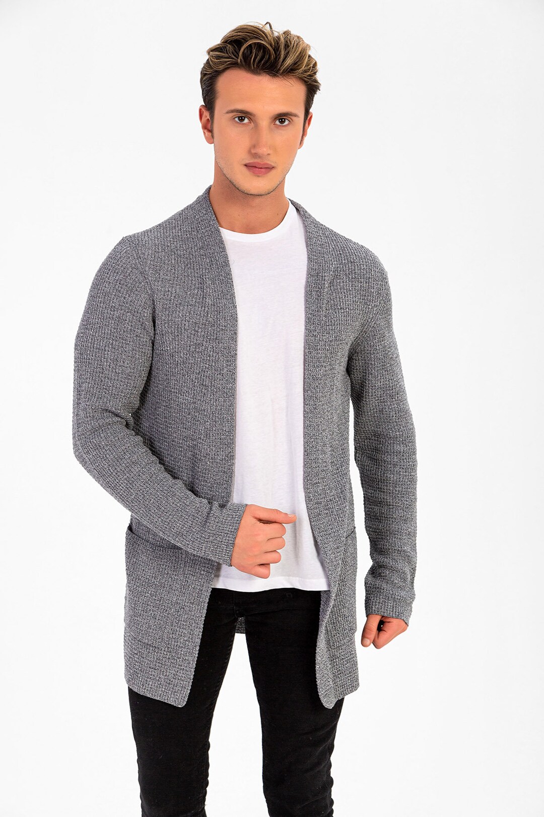 Men's Cardigan Knitted Woolen Sweater Open Front Sweater - Etsy