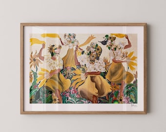 Limited Edition Sunflower Dance Art Print – Boho Female Figure Wall Art (Digital Download)