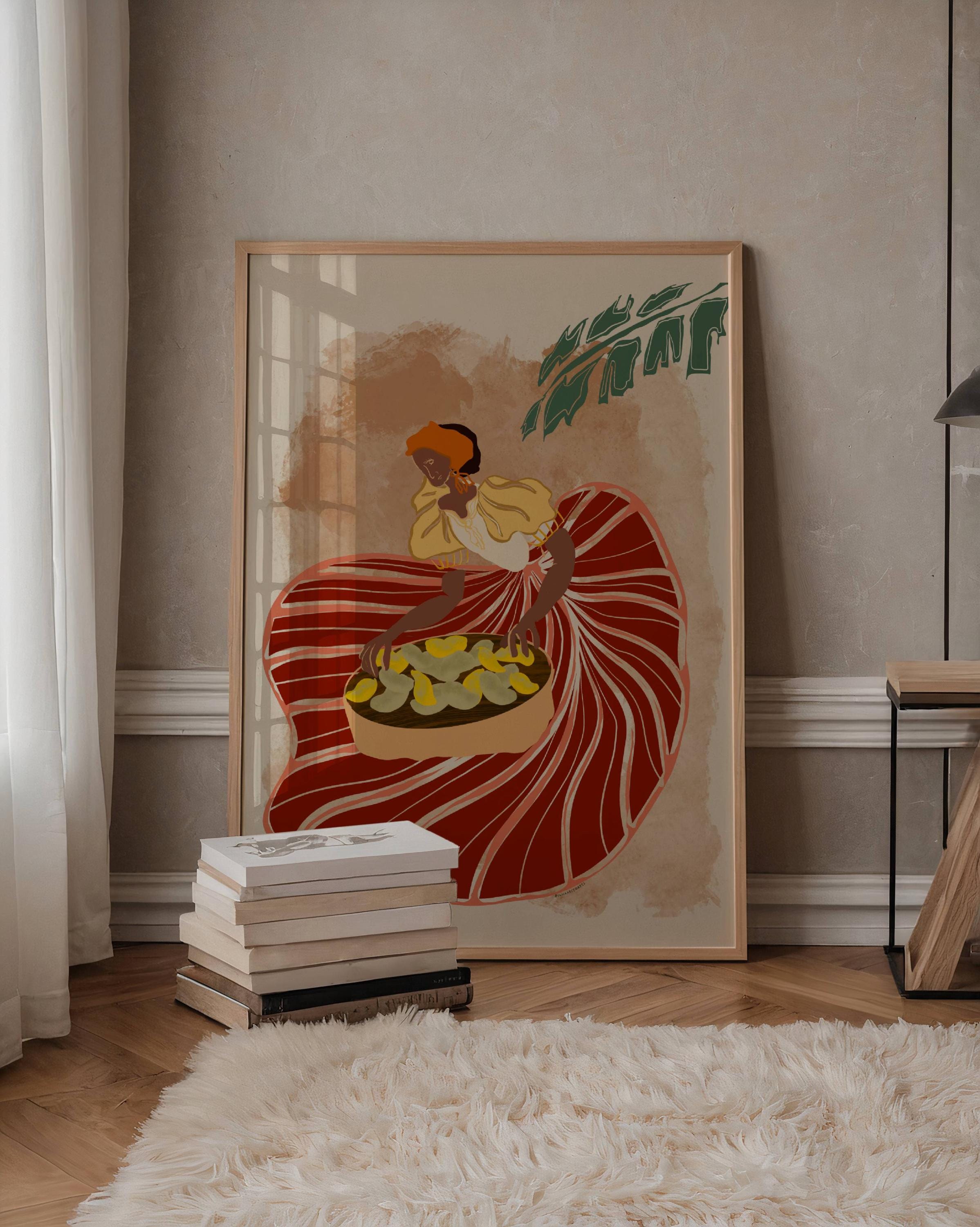 Filipino Woman Mango Print Abstract People Art Wall Modern Abstract Filipino Art for Modern Bedroom Philippines Canvas Wall art home decor