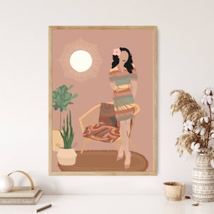 Arte boho de mulher filipina, pôster das Filipinas, arte filipina, arte asiática, arte minimalista feminina, pôster de arte de parede retrô, arte de parede de moda