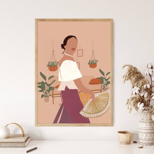 Arte boho de mulher filipina, pôster das Filipinas, arte filipina, arte asiática, arte minimalista feminina, pôster de arte de parede retrô, arte de parede de moda