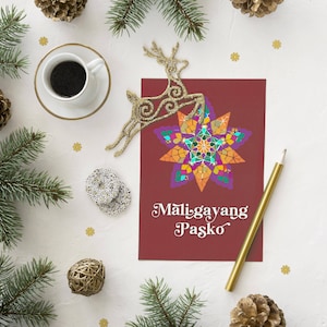Die rote philippinische handgemachte Postkarte Weihnachtsparol ist die perfekte einfache soziale Distanzgruß, ein original philippinisches Postkartendesign für Sie