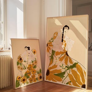Modern Filipino Sunflower Poster Set of 2 Prints Gallery Wall Set is the perfect home decor for living room Filipino Feminist Wall Posters