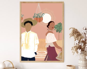 Filipino mid century boho wall art, fashion wall art set, Philippines boho printable wall art set, Filipino art, Philippine retro art poster