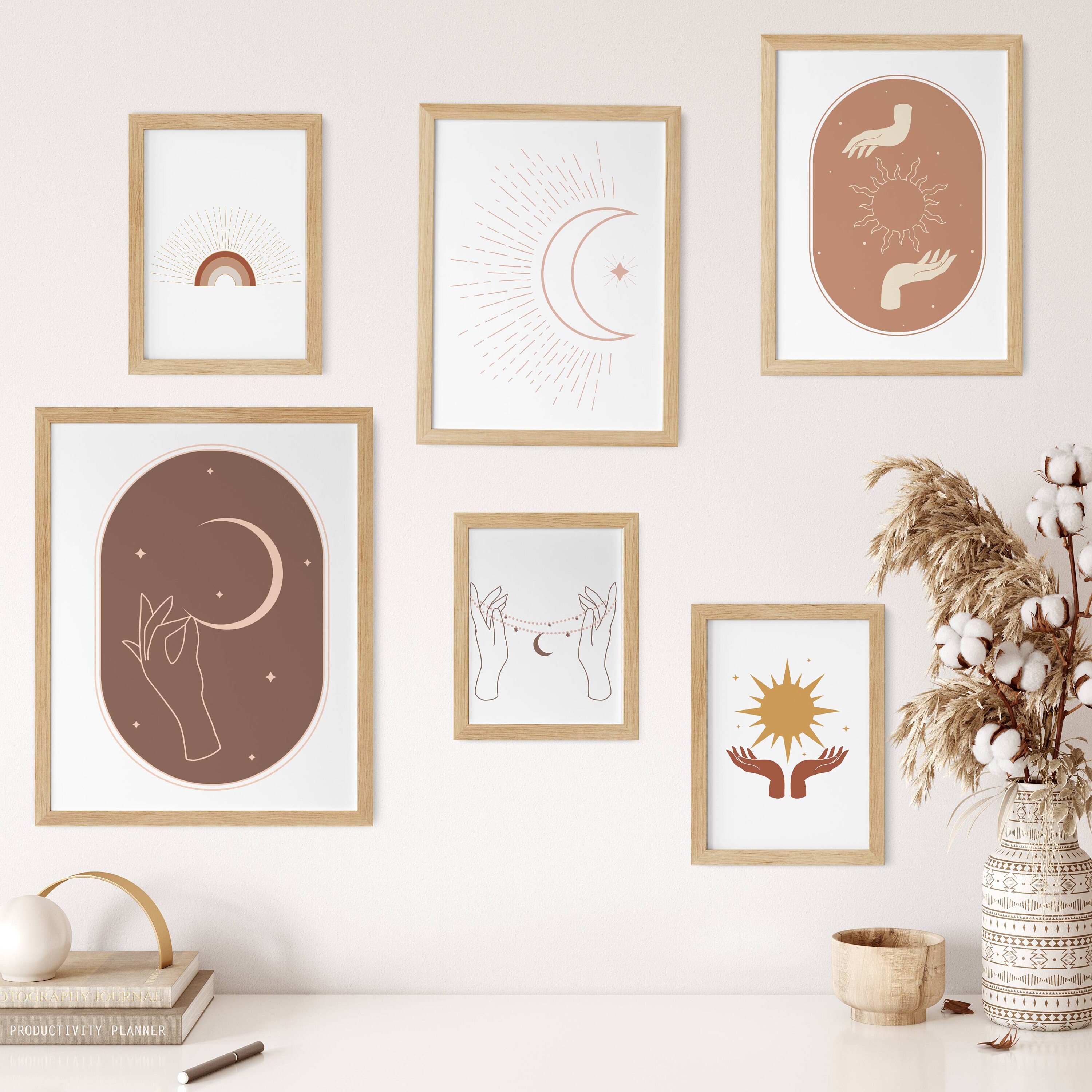 Sun and Moon Wall Art Boho Gallery Wall Set Mid Century Boho - Etsy