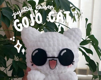 PATRÓN PDF Ganchillo Gojo Gato/Gato con Gafas de Sol Peluche