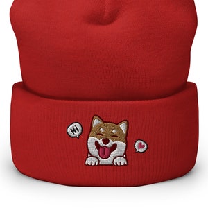 Shiba Inu beanie / Shiba Inu dog mom gift / Shiba Inu Dog dad gift / Dog lover gift / Pet lover gift / Cute funny Shiba Inu says hi beanie