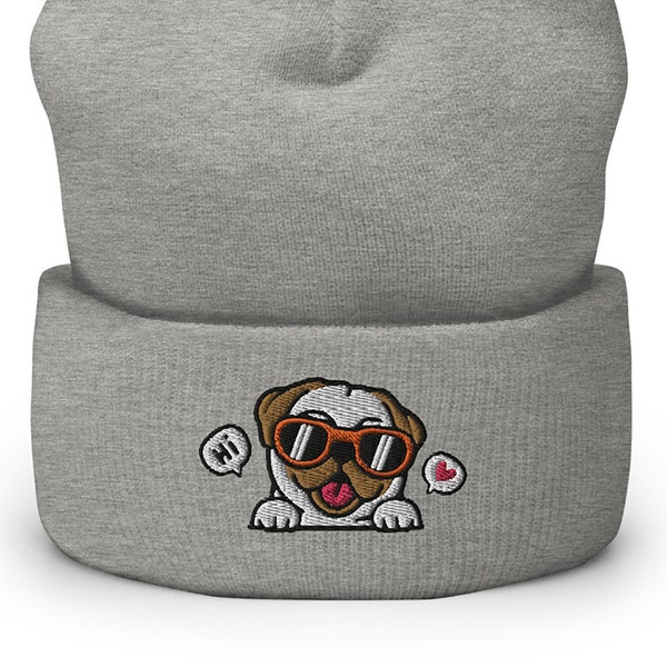 Pug Beanie / Pug mom gift / Pug dad gift / Dog lover gift / Pet lover gift / Pug owner gift / Funny Pug winter hat / Embroidered hat