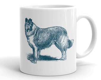 Collie vintage drawing coffee mug / Collie dog lover gift / Collie mom gift / Collie dad gift / Collie dog breed ceramic coffee mug gift