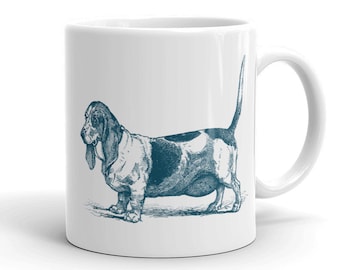 Basset Hound vintage drawing coffee mug / Basset Hound dog lover gift / Basset Hound mom mug gift / Basset Hound dad mug gift