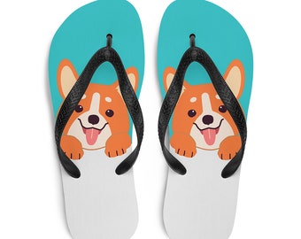 Corgi flip flops / Corgi lover gift / Corgi mom gift / Corgi owner gift / Beachwear flip flops