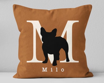 Gepersonaliseerde Frenchie naam kussen / Aangepaste Initial Franse Bulldog kussen / Frenchie lover cadeau / Frenchie silhouet kussen / Frenchie moeder
