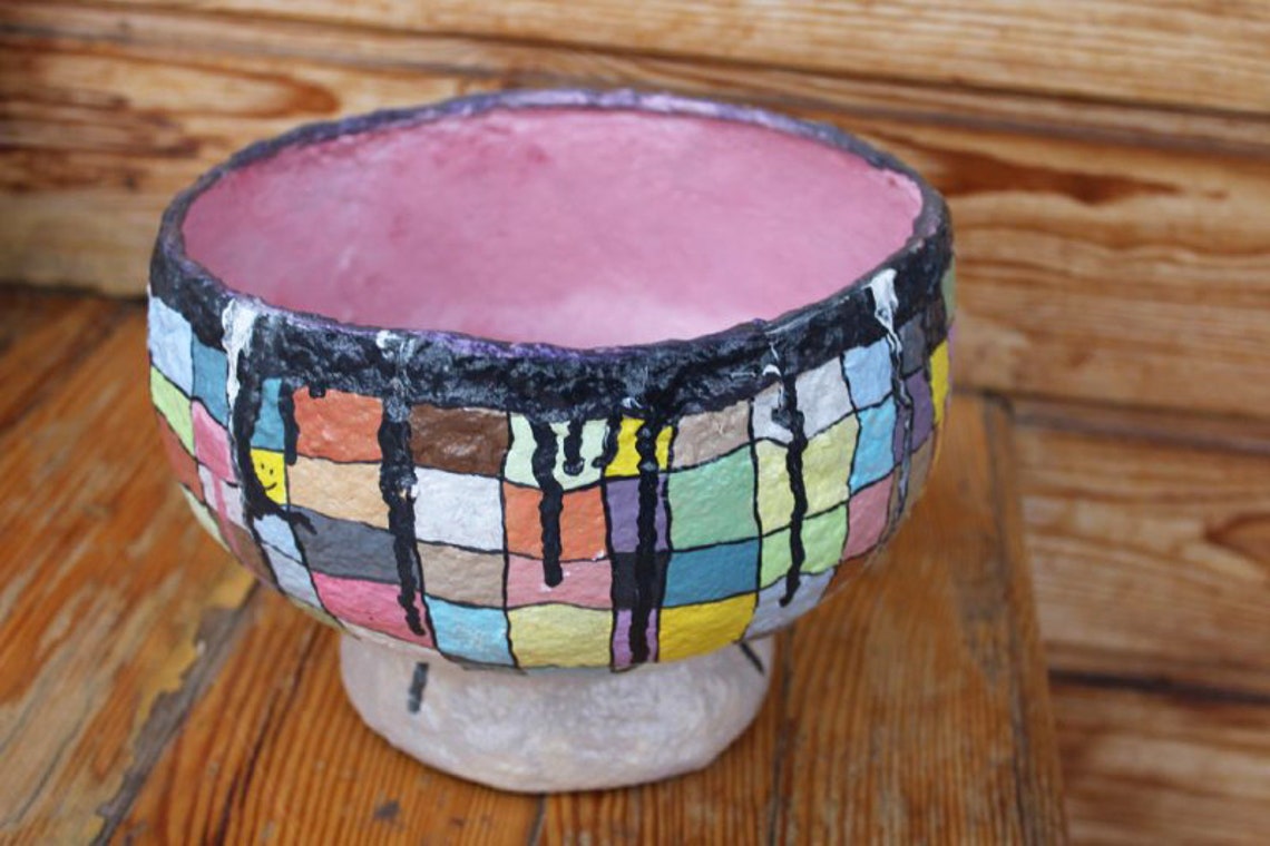 Paper Mache Fruit Bowl Papier mache colorful bowl Crazy design Etsy
