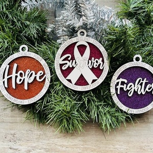 Awareness Ornament/ Cancer Ornament/ Survivor Ornament/ Fighter Ornament/ Hope Ornament/ Awareness Gift/ Cancer Gift/ Glitter Ornament