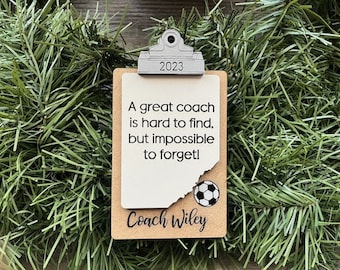 Soccer Coach Ornament/ Clipboard Coach Ornament/ Personalized Coach Ornament/ Sports Coach/ Sports Ornaments/ Coach Gift/ Saying Options