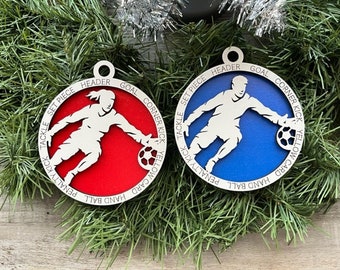 Soccer Ornament/ Soccer Goalie/ Christmas Ornaments/ Sports Ornaments/ Soccer Gift/ Male or Female/ Glitter or Standard Backer/ No Icons