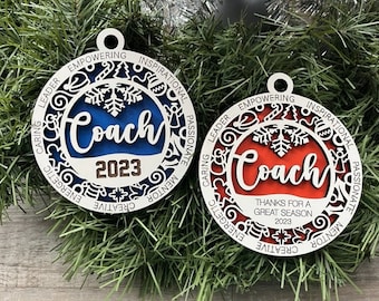 Coach Ornament/ Thanks For A Great Season/ 2024 Coach Ornament/ Coach Gift/ Sports Ornament/ Sports Gift/ Christmas Ornaments/ With Icons