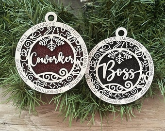 Boss Ornament/ Coworker Ornament/ Christmas Ornaments/ Boss Gift/ Coworker Gift/ Glitter Ornament/ Gift for Boss/ Gift for Coworker/ Icons