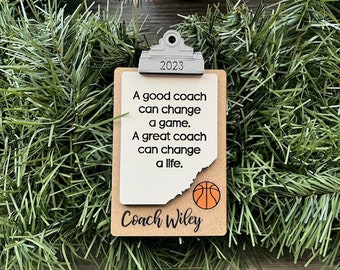 Basketball Coach Ornament/ Clipboard Coach Ornament/ Personalized Coach Ornament/ Sports Coach/ Sports Ornaments/ Coach Gift/ Saying Options