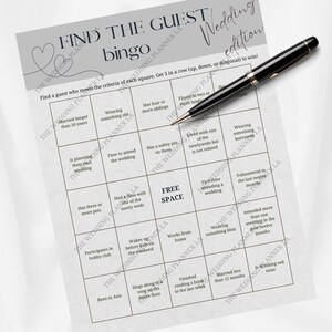 Wedding Guest Bingo Download Printable Print Download game for wedding