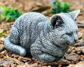 Stone Cat Sculpture Memorial Pet Statue Big Concrete Cat Figure Headstone Kitty Loss Yard Decor Home Design