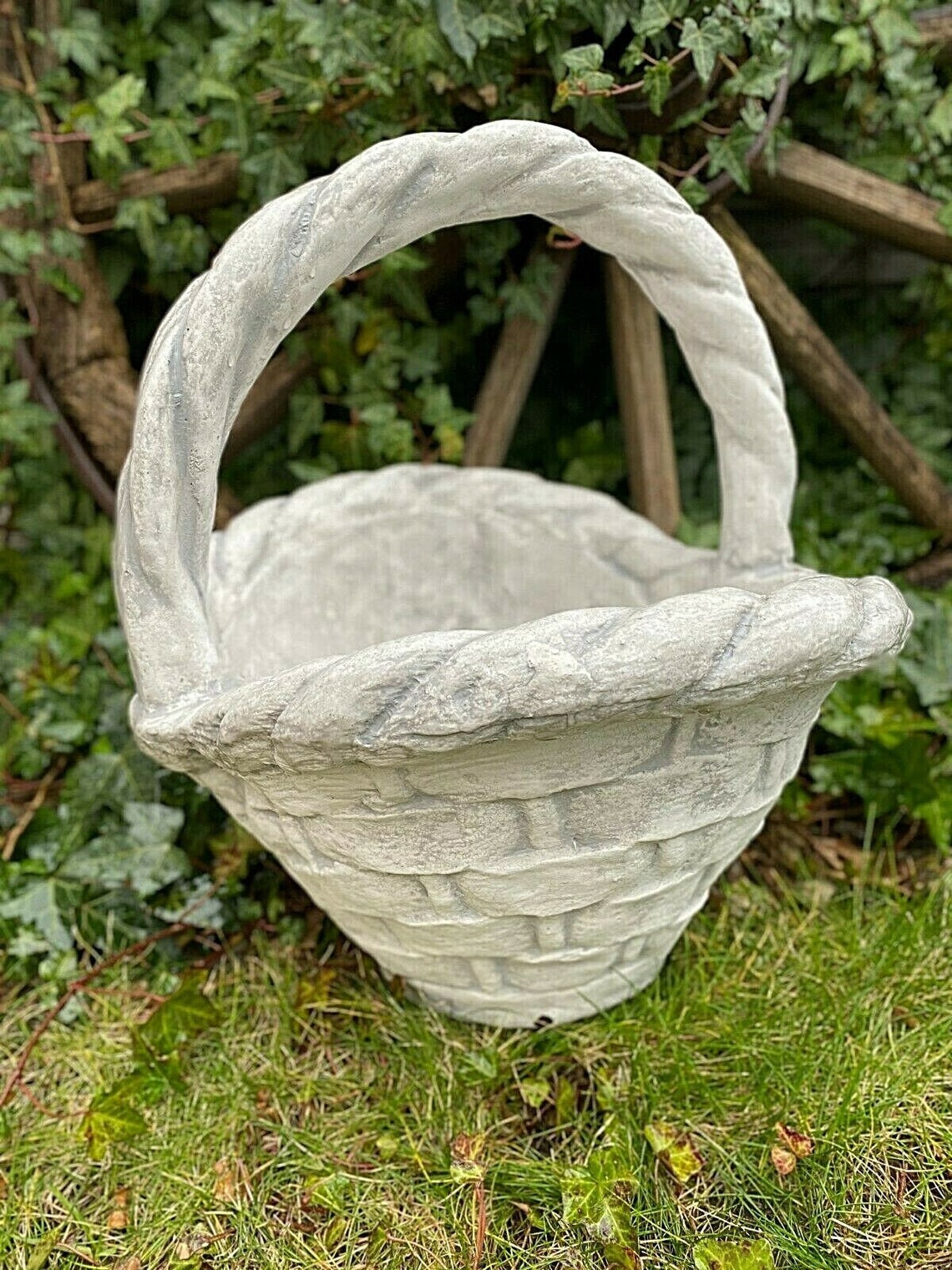 Basket Plant Pot Stone Basket Planter Outdoor Statue Home Etsy