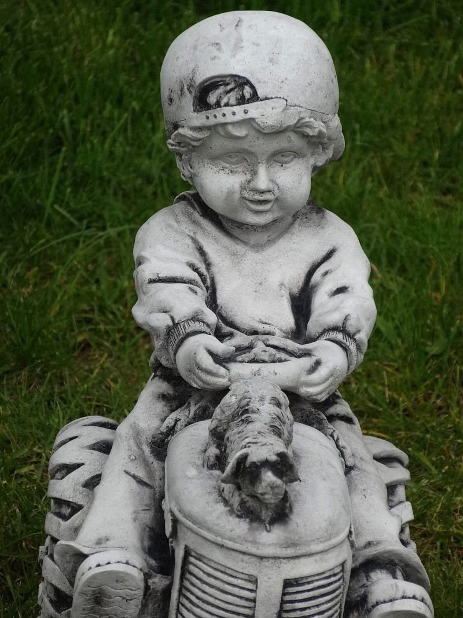 Funny Boy On Tractor Boy With Dog Sculpture Outdoor Statue Etsy