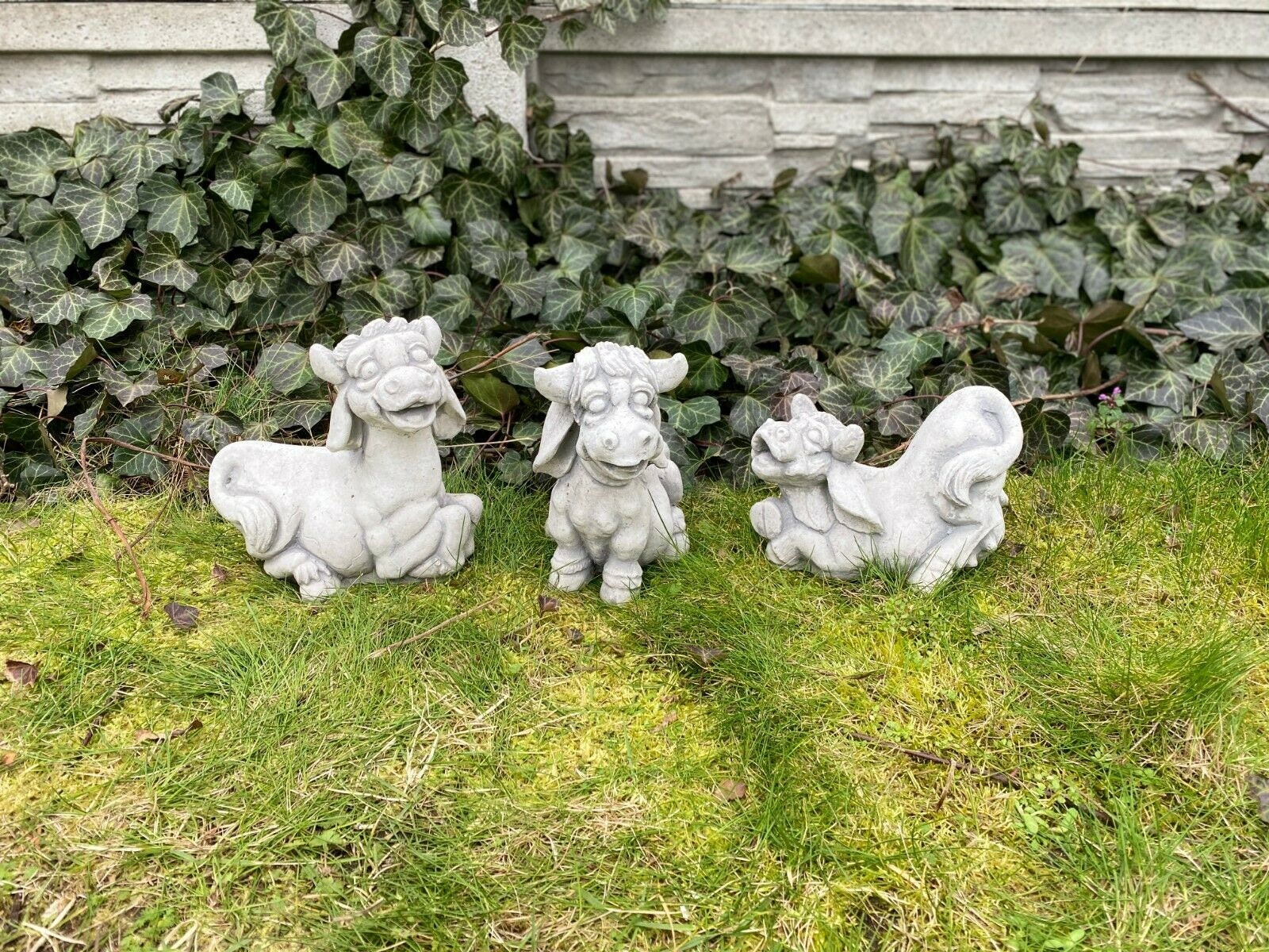 Three Cow Set Concrete Cows Statues Cow Ornament Outdoor Etsy