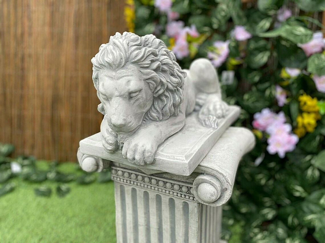 Solid Lion Sculpture Concrete Lion Figurine Home Guardian Etsy