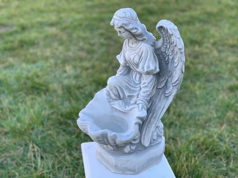 Angel Sculpture Concrete Angel With Drinking Bowl Stone Bird Etsy