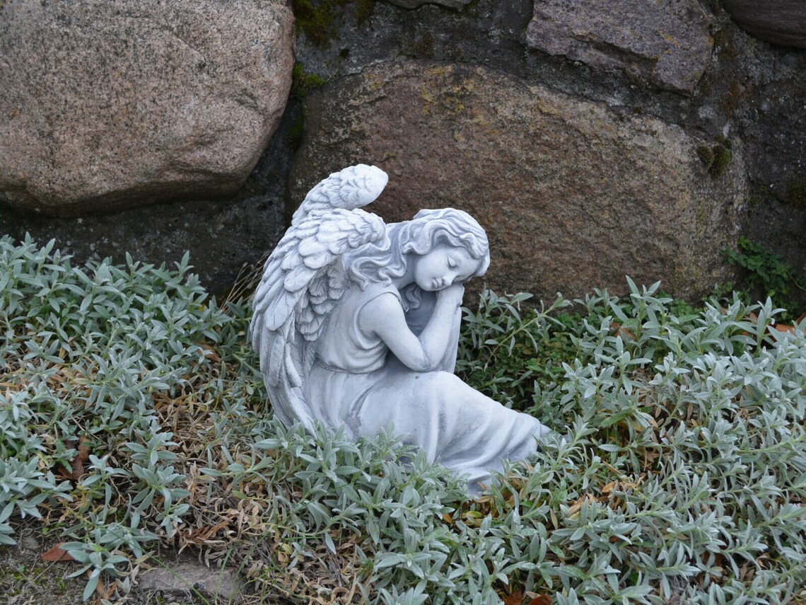 Sitting Angel Figure Concrete Angel Garden Angel Memorial Etsy