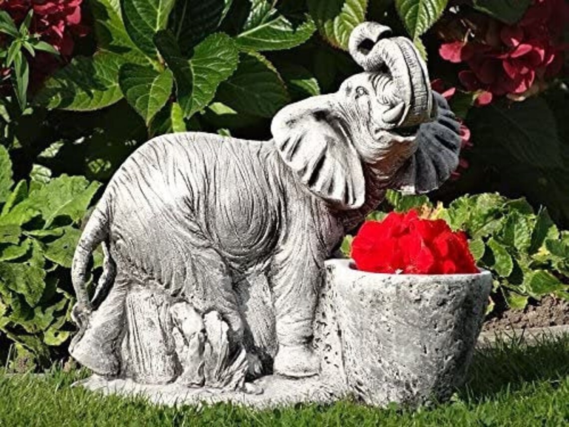 Elephant Statue Concrete Elephant With Plant Pot Outdoor Etsy