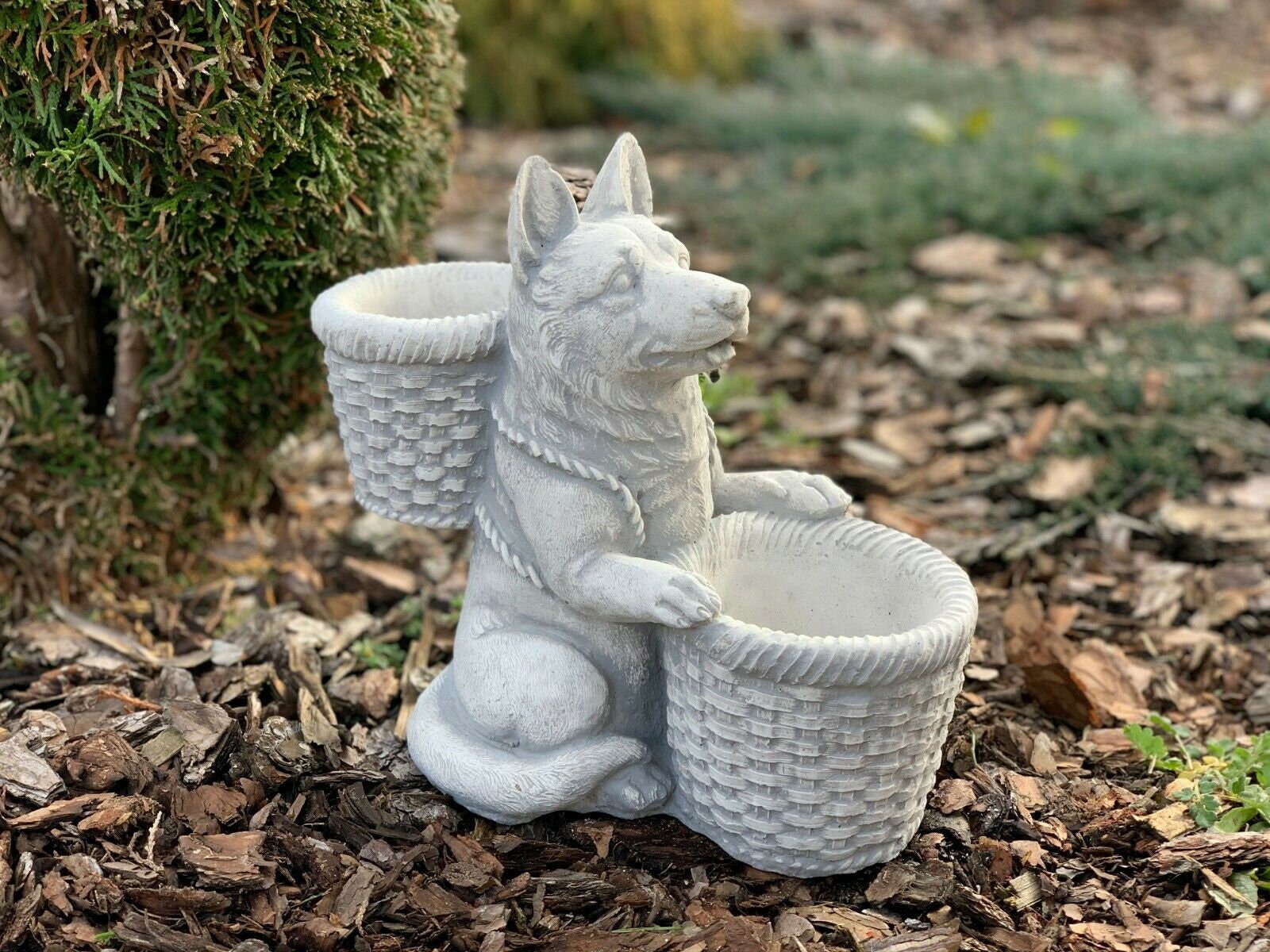 German Shepherd Concrete Dog Statue Basket Planter Pet Etsy