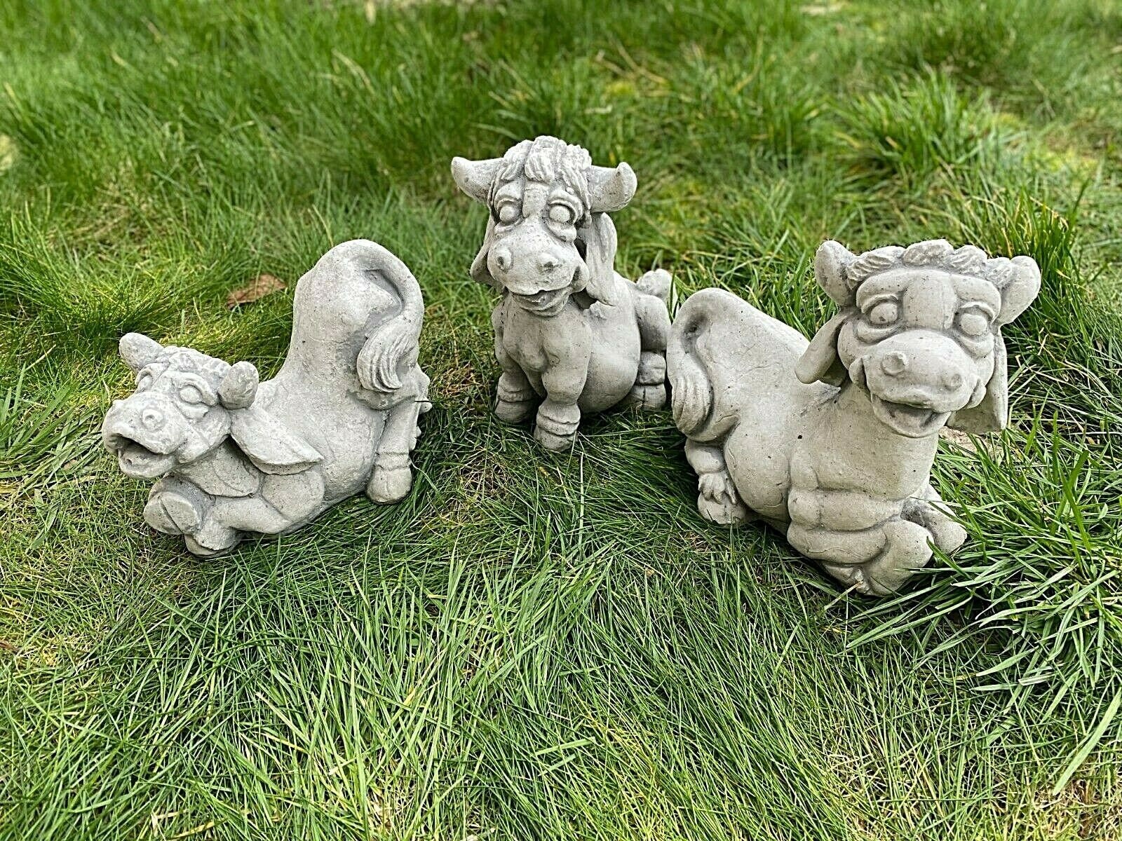 Three Cow Set Concrete Cows Statues Cow Ornament Outdoor Etsy
