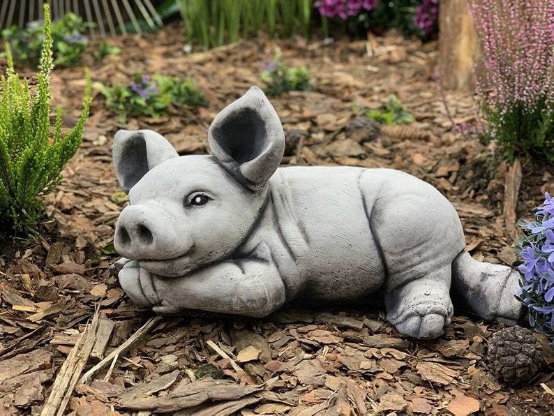 Stone Pig Statue Pig Figures Concre Pig Pig Decor Farmhouse Etsy