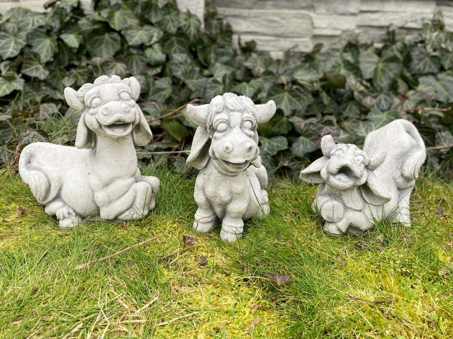 Three Cow Set Concrete Cows Statues Cow Ornament Outdoor Etsy