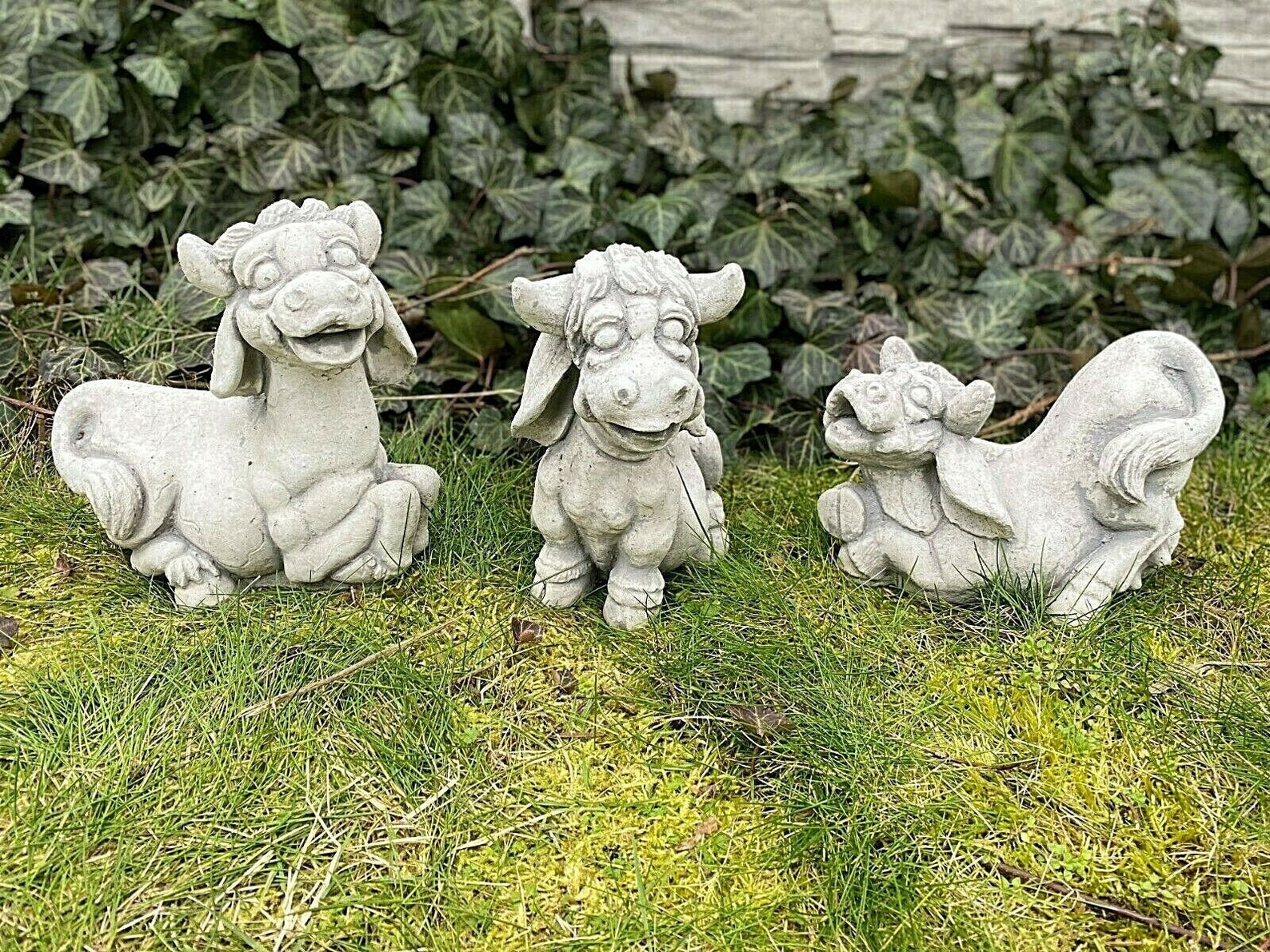 Three Cow Set Concrete Cows Statues Cow Ornament Outdoor Etsy