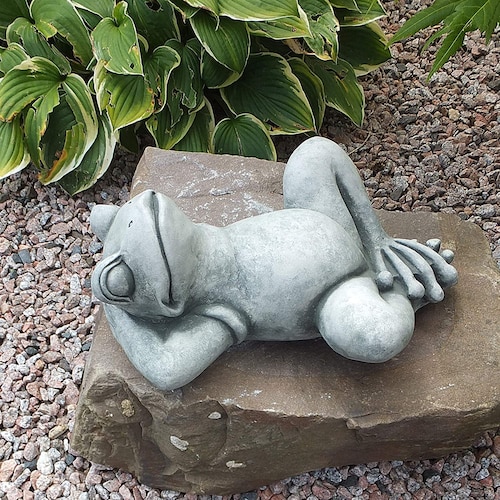 Funny Frog Statue, Lying Frog, Concrete Frog For Pond, Summer Decor, Frog Ornament, Miniature Pond, Lake House shops Decor