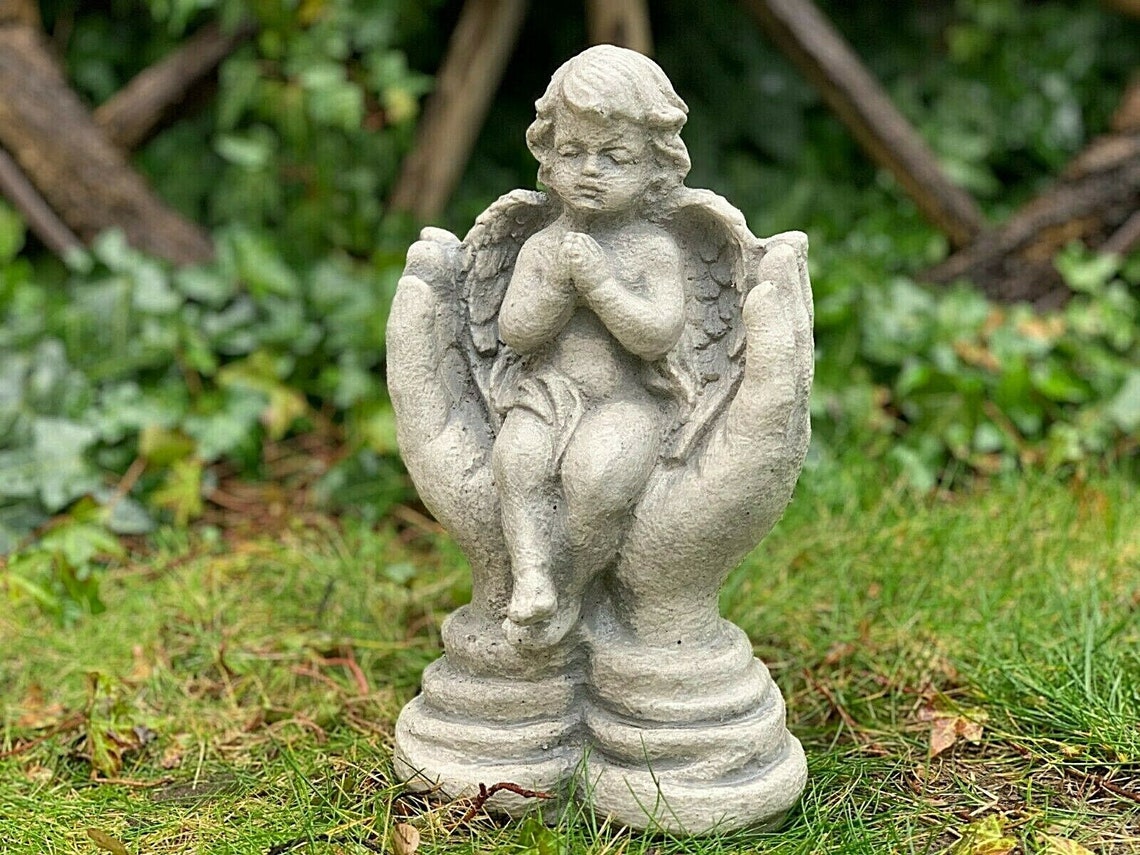 Concrete Angel Statue Small Angel Figure Stone Angel Sitting Etsy
