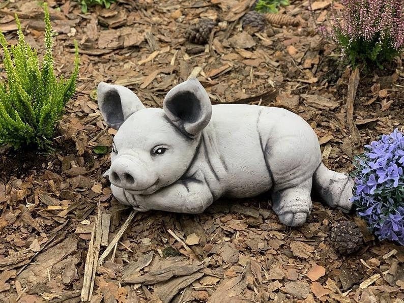 Stone Pig Statue Pig Figures Concre Pig Pig Decor Farmhouse Etsy