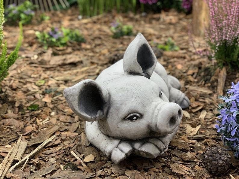 Stone Pig Statue Pig Figures Concre Pig Pig Decor Farmhouse Etsy
