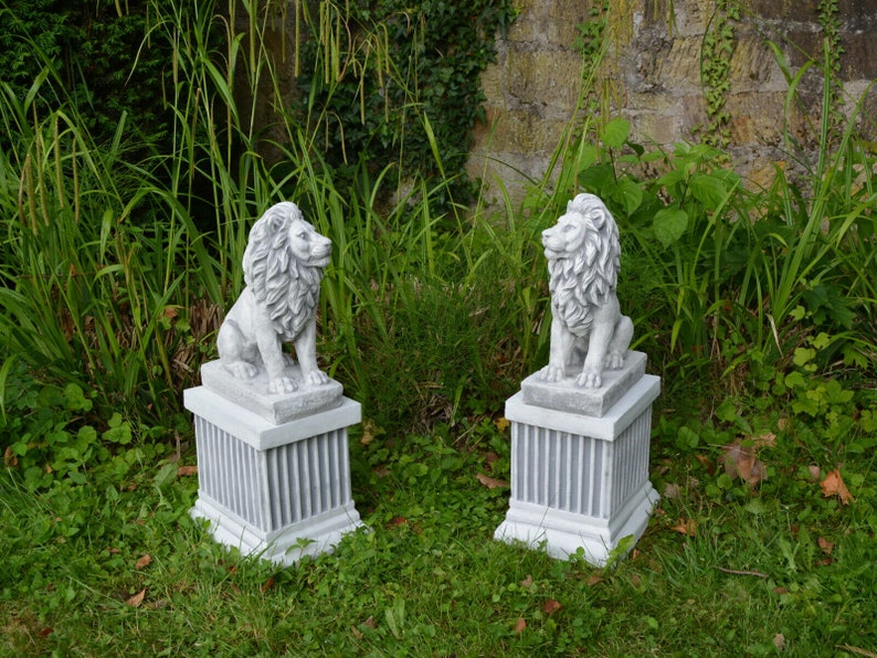 Solid Stone Lions Statue Concrete Lions Pair Sculpture Large Etsy