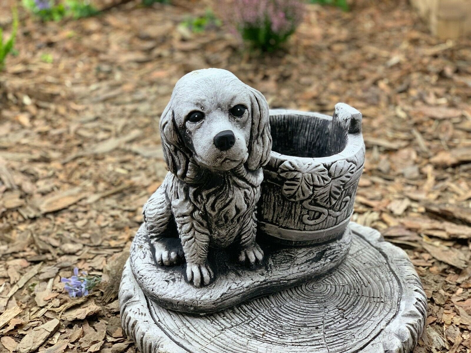 Stone Dog Statue Concrete Plant Pot Flower Vase Dog Ornament Etsy